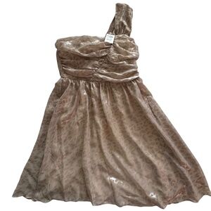 Charlotte Russe One-Shoulder Shimmer Leopard Dress, Zip Back | Size M | NWT